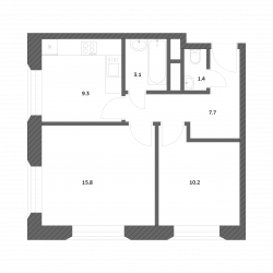 Двухкомнатная квартира 47.56 м²