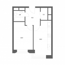 Однокомнатная квартира 37.75 м²