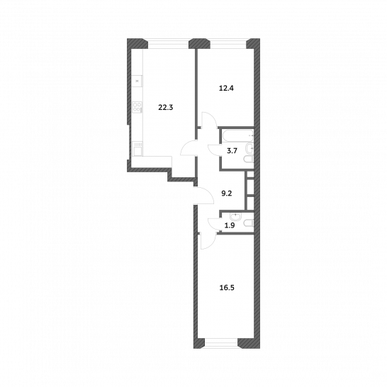 Двухкомнатная квартира 65.95 м²