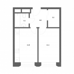 Однокомнатная квартира 34.03 м²