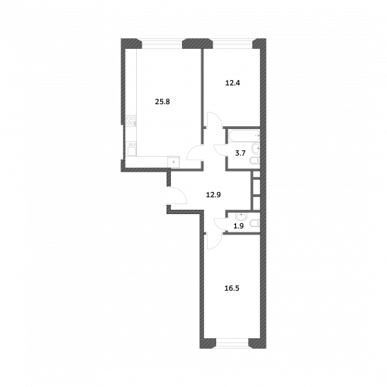 Двухкомнатная квартира 73.14 м²