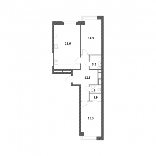 Двухкомнатная квартира 73.83 м²