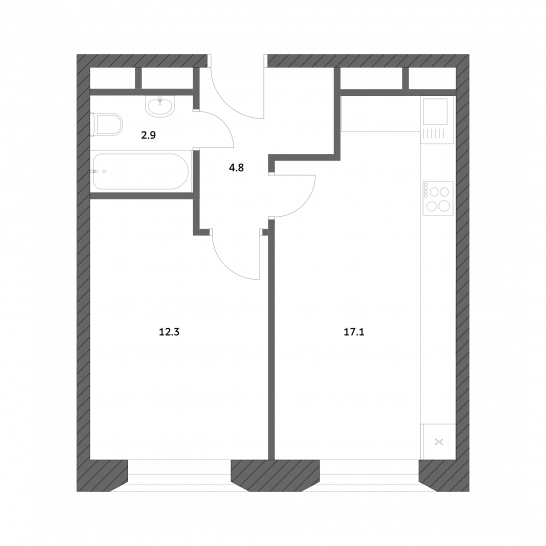 Однокомнатная квартира 37.12 м²