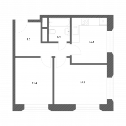 Двухкомнатная квартира 47.75 м²