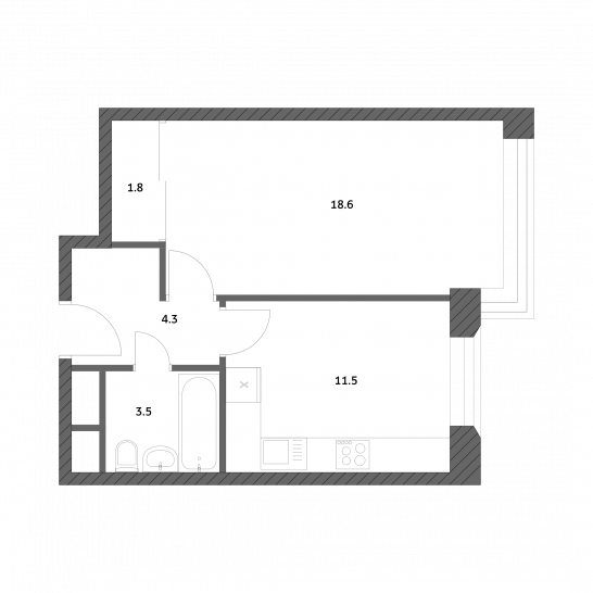 Однокомнатная квартира 39.64 м²
