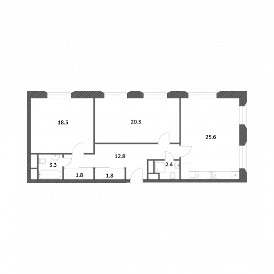 Двухкомнатная квартира 86.45 м²