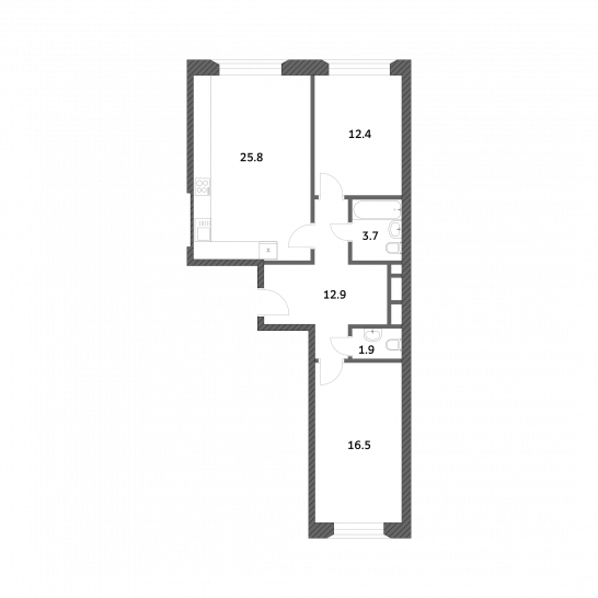 Двухкомнатная квартира 73.14 м²