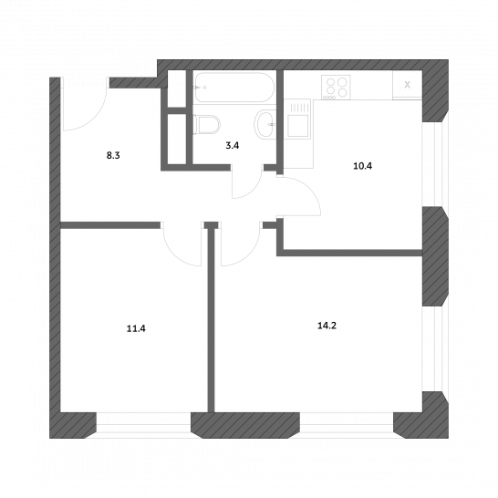 Двухкомнатная квартира 47.75 м²