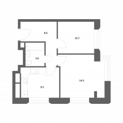 Двухкомнатная квартира 46.11 м²