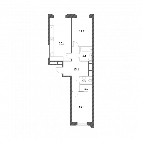 Двухкомнатная квартира 66.17 м²